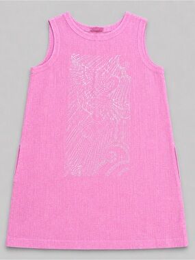 Cut Loose XL Pink &White 100% Linen Coastal Artsy A-Line Shift Dress Pockets